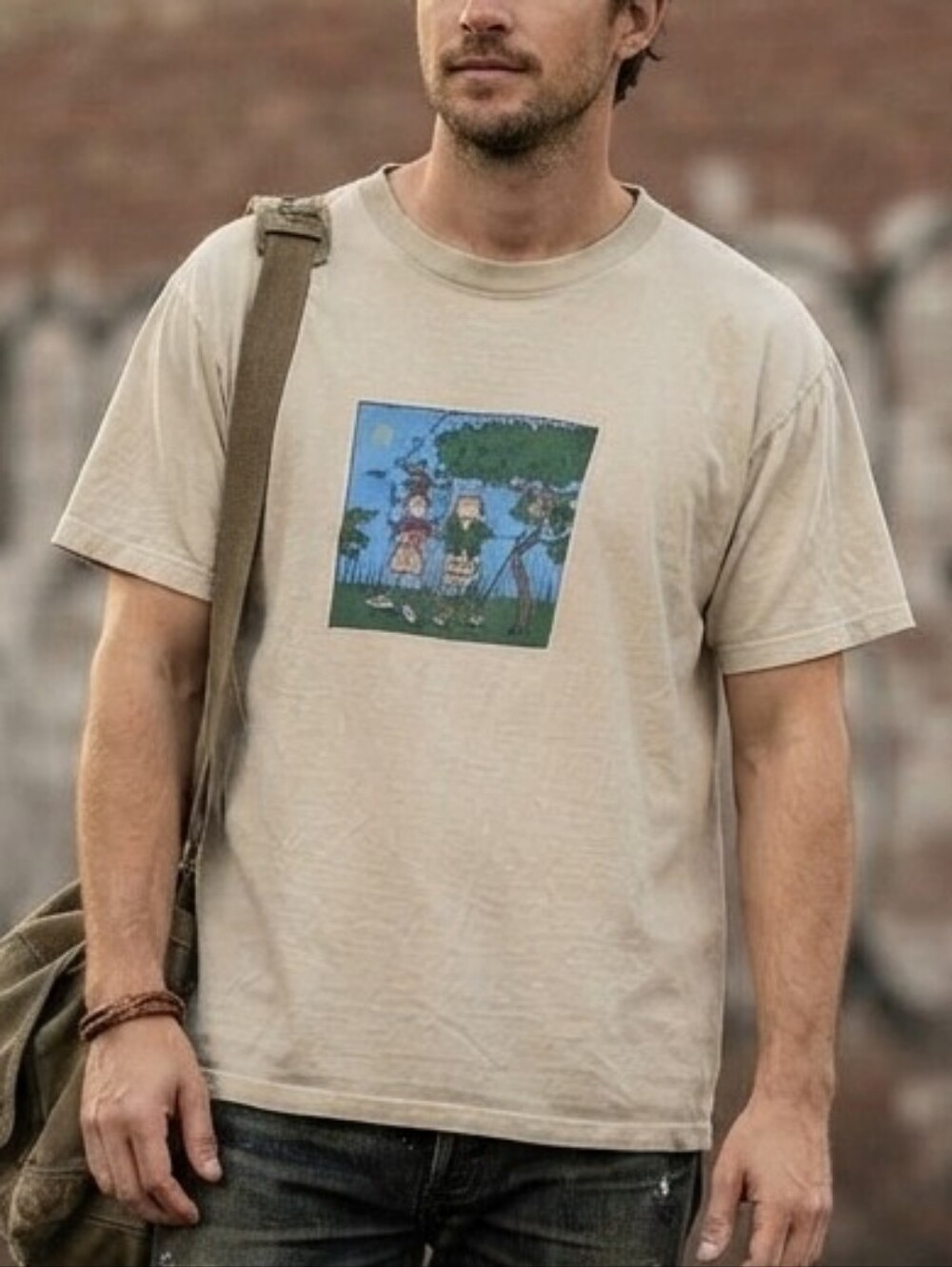 Vintage Cotton Ginny Beige Graphic T-Shirt Size M Casual 100% Cotton Tee